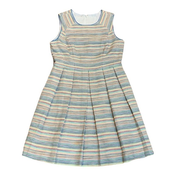 Shoshanna Bridget Prism Pleated Neon Multi-Color Striped  Midi Dress - Size 6 - Picture 4 of 8